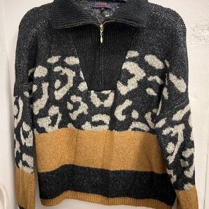 Joseph Black and Tan Zip Up Sweater